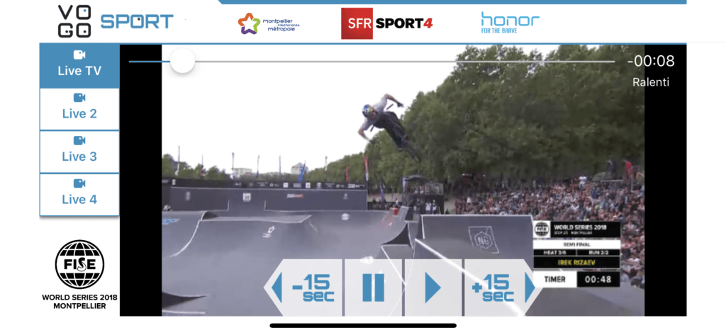 Live & Replay by VOGO SPORT dans l'appli FISE